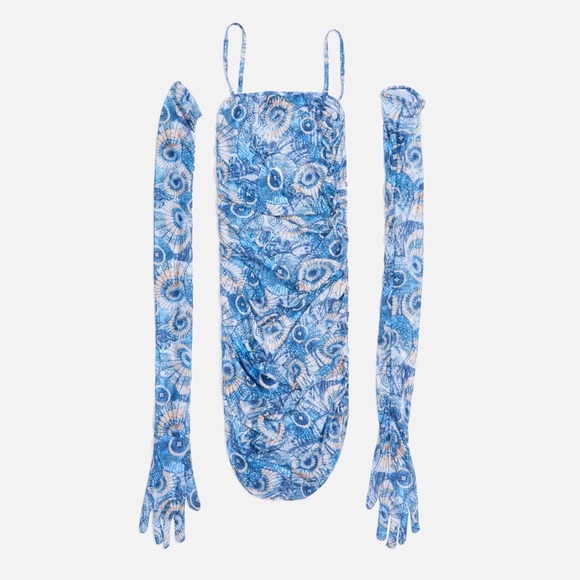 Kim Shui Shell Print Ruched Mini Dress and Gloves - Picture 2 of 6
